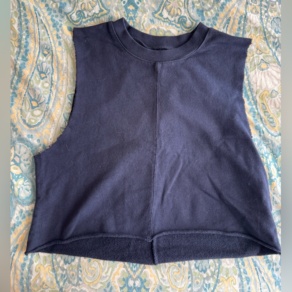 Daniel Patrick Navy Blue Cotton Muscle Tank Crop